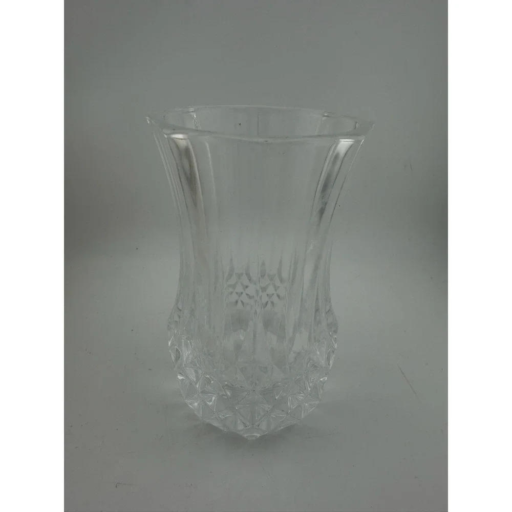Clear Diamond Cut Fluted Glass Flared Octagonal Bud Vase